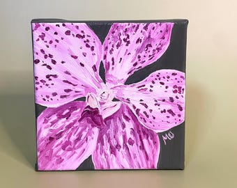 Original oil painting, plant art, flower art, pink orchid, 5 x 5 oil on canvas, shelf decor or wall art