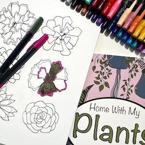 Houseplants Coloring Book, 28 Cute Plant Coloring Pages, Adult Coloring Book, Physical Coloring Book, Botanical Coloring Pages