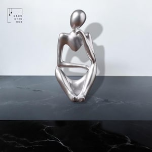 Abstract Silver Thinker Statue, Resin Figurine, Office Home Decoration, Home Decor, Modern Sculpture, Modern Art