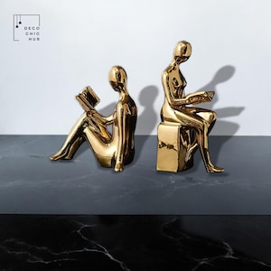 Abstract Gold Statue Set Of 2, Resin Figurine, Office Home Decoration, Home Decor, Modern Sculpture, Modern Art