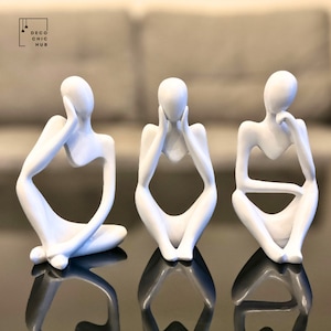 Abstract White Thinker Statue Set Of 3, Resin Figurine, Office Home Decoration, Home Decor, Modern Sculpture, Modern Art