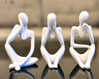 3 Stück Denker Skulptur Aus Harz – Moderne Figuren, Hohles Design, Deko Für Regal, Büro & Wohnzimmer