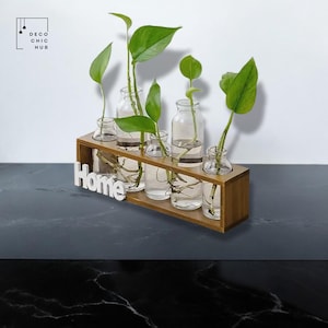Moderne Holzvase, Hydrokultur-Vase, Wohnzimmer-Blumenarrangement, dekorative Knospe-Vase, kreativer Mehrzweck-Boho-Blumentopf