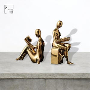 Abstract Gold Statue Set Of 2, Resin Figurine, Office Home Decoration, Home Decor, Modern Sculpture, Modern Art