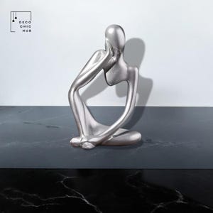 Abstract Silver Thinker Statue, Resin Figurine, Office Home Decoration, Home Decor, Modern Sculpture, Modern Art