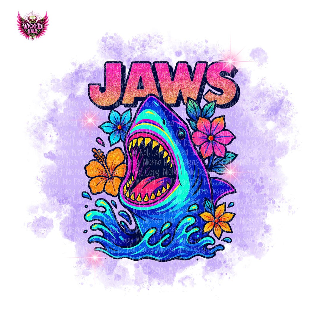 Jaws Neon V1 Purple Background - Etsy
