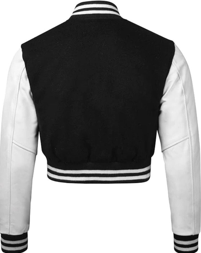 Cropped White/black Varsity Baseball Leather & Wool Women Jacket XS ...