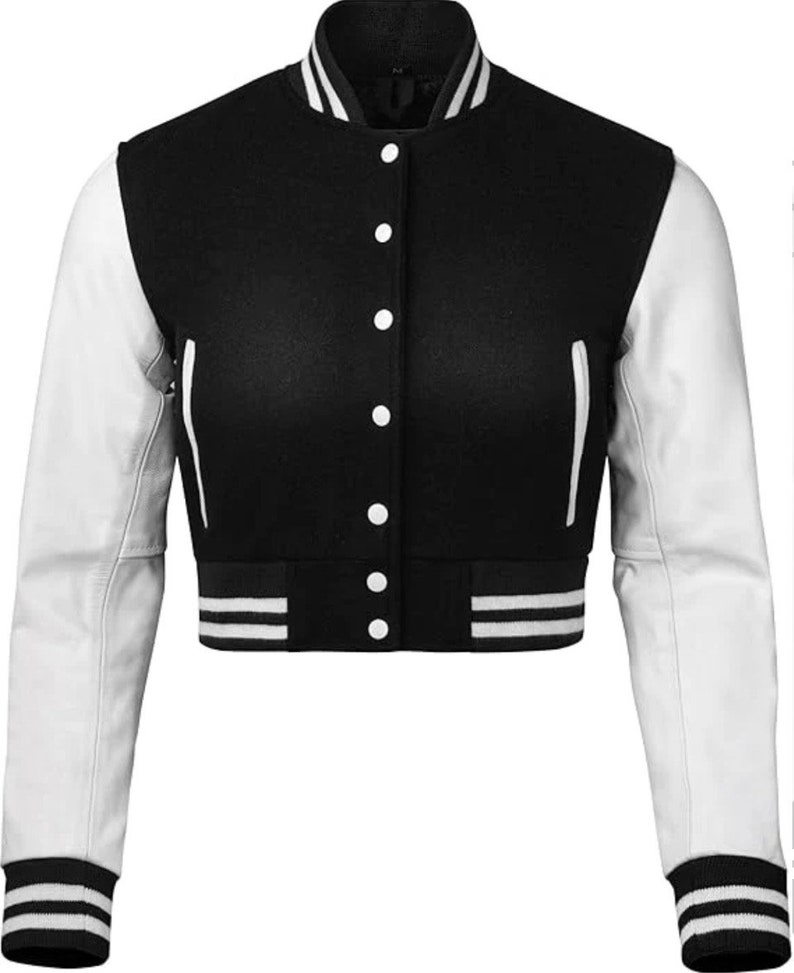 Cropped White/black Varsity Baseball Leather & Wool Women Jacket XS ...