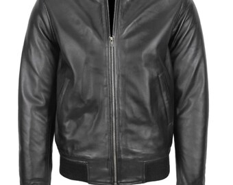 Men black genuine leather  zipper jacket premium quality (XS-XXXXL)