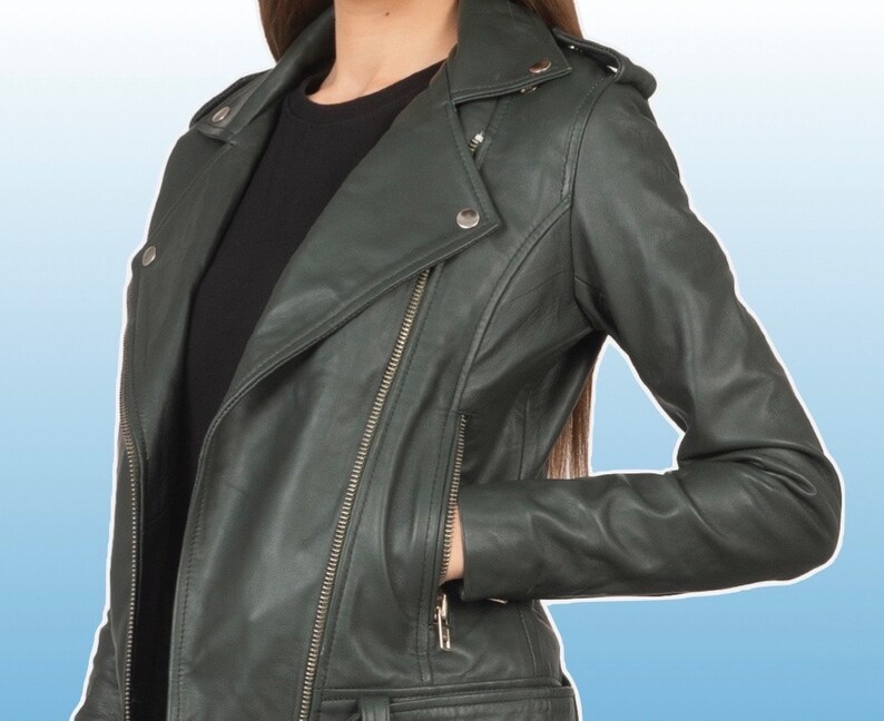 Luxury leather biker style women jacket xs Xxl available 3 colours zdjęcie 4