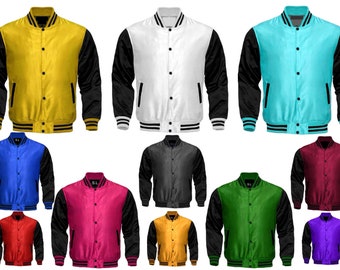 Schicke College-Jacke aus Satin: Werten Sie Ihren Stil mit raffiniertem Glamour auf / Unisex / Alle Größen und schwarze Ärmel / Jacke personalisieren
