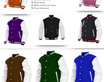 premium quality Letterman varsity baseball jacket cowhide leather sleeves & wool body multi colours (XS-XXXXL)