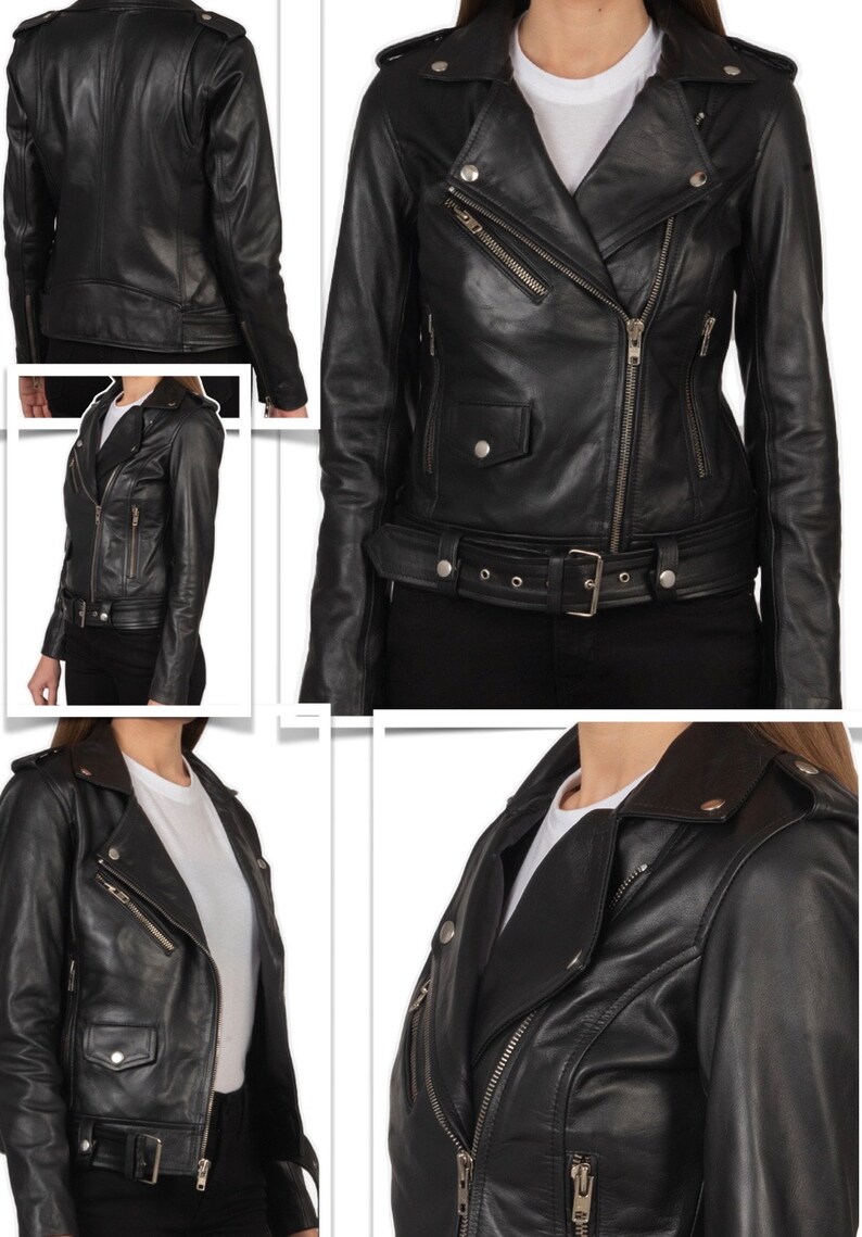 Luxury leather biker style women jacket xs Xxl available 3 colours zdjęcie 8