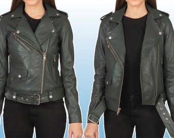 Giacca da donna in pelle di lusso stile motociclista (xs-Xxl) disponibile in 3 colori