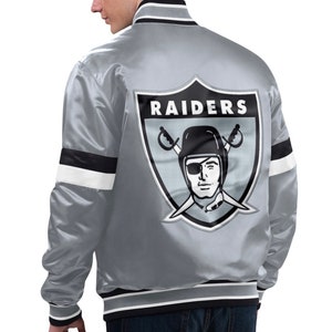 Men's( Raiders)  Grey Satin jacket Full-Snap Varsity Jacket   (XS-XXXXL)
