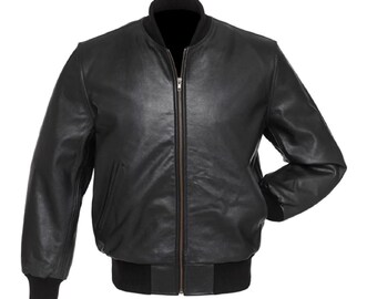 Black  cow leather varsity zipper jacket premium quality Letterman bomber leather  varsity baseball      (XS-XXXXL)