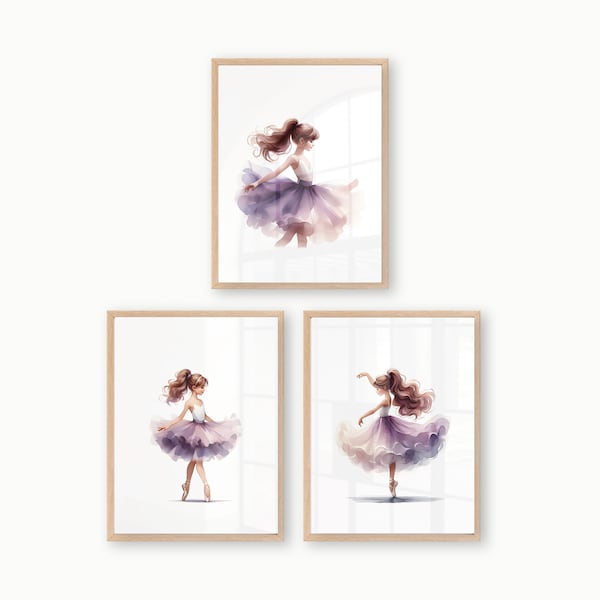 Set of 3: Ballerina Print, Ballerina Poster, Baby Girl Nursery Set, Girls Room Decor, Nursery Wall Decor, Nursery Print, Instant Download