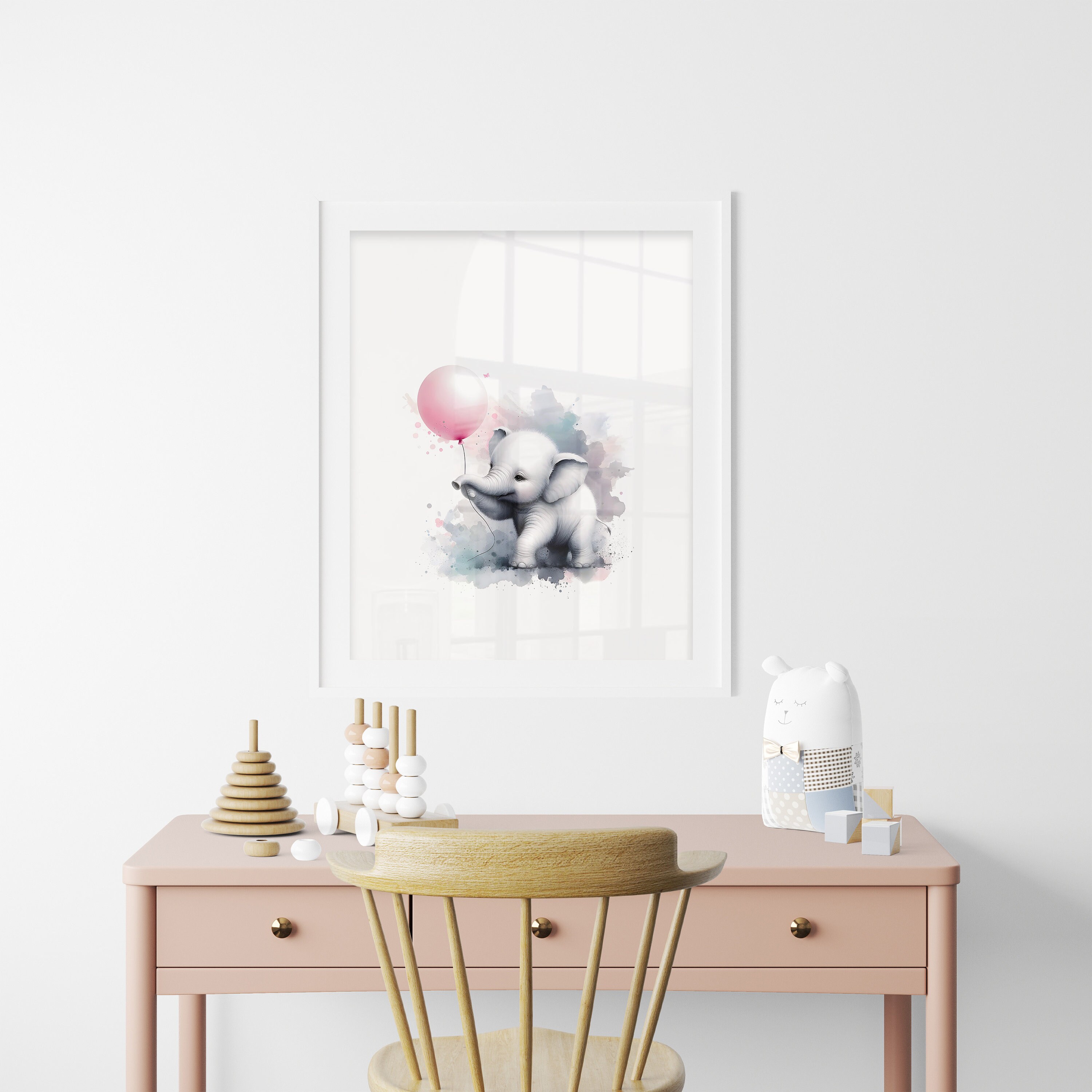 Set of 4: Baby Elephant, Pink Balloon, Safari Animal, Baby Animals ...