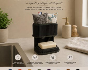 Support pour porte-savon et porte-éponge en impression 3D. Rangement de cuisine idéal pour gagner de la place tout en étant design