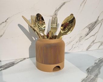 Égouttoir à couverts rouge en impression 3D – pot design moderne avec évacuation d’eau – rangement cuisine original