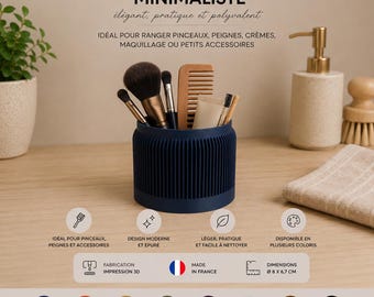 Pot de rangement salle de bain jaune en impression 3D – design moderne minimaliste pour brosses et accessoires