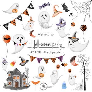 Halloween clipart, Halloween Party clipart, Halloween watercolor clipart, cute ghost clipart, ghost png, cute halloween clipart