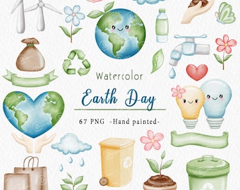 Earth day, Watercolor earth day, Earth Day Clipart, Environment Clipart, love earth clipart, Eco Friendly, Blue Planet, Recycle clipart