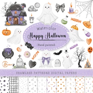 Halloween clipart, Cute Halloween clipart, Halloween watercolor clipart, cute ghost clipart, ghost png, Halloween for sublimation and cricut