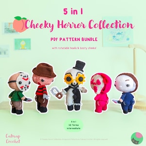 5 in 1 戦利品ホラーキャラクター - ハロウィン編みぐるみかぎ針編みPDFパターンバンドル