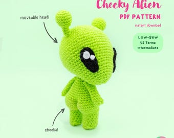 Booty Alien - Crochet PDF PATTERN |space, galaxy, star, spaceman, extraterrestrial, amigurumi, cheeky, butt, cute, doll, astronaut,  low sew