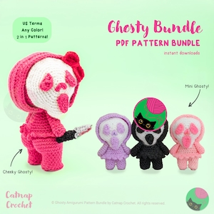 2 in 1 Ghosty Bundle - PACCHETTO DI SCHEMI PDF all&#39;uncinetto / carino, horror, spettrale, spaventoso, Halloween, urlo, fantasma, bottino, bambole di peluche amigurumi
