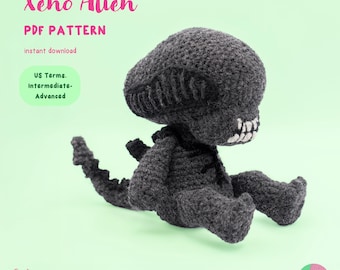Alien Xeno - Crochet PDF PATTERN | cute, scary, horror, spooky, halloween, amigurumi plush doll