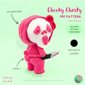 Fantasmino nero/rosa - SCHEMA PDF all&#39;uncinetto / carino, spaventoso, spettrale, halloween, horror, slasher, fantasma, bambola di peluche amigurumi, sedere, bottino