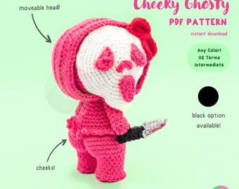 Schwarz / Pink Geist Amigurumi PDF Häkelanleitung mit Booty Wangen