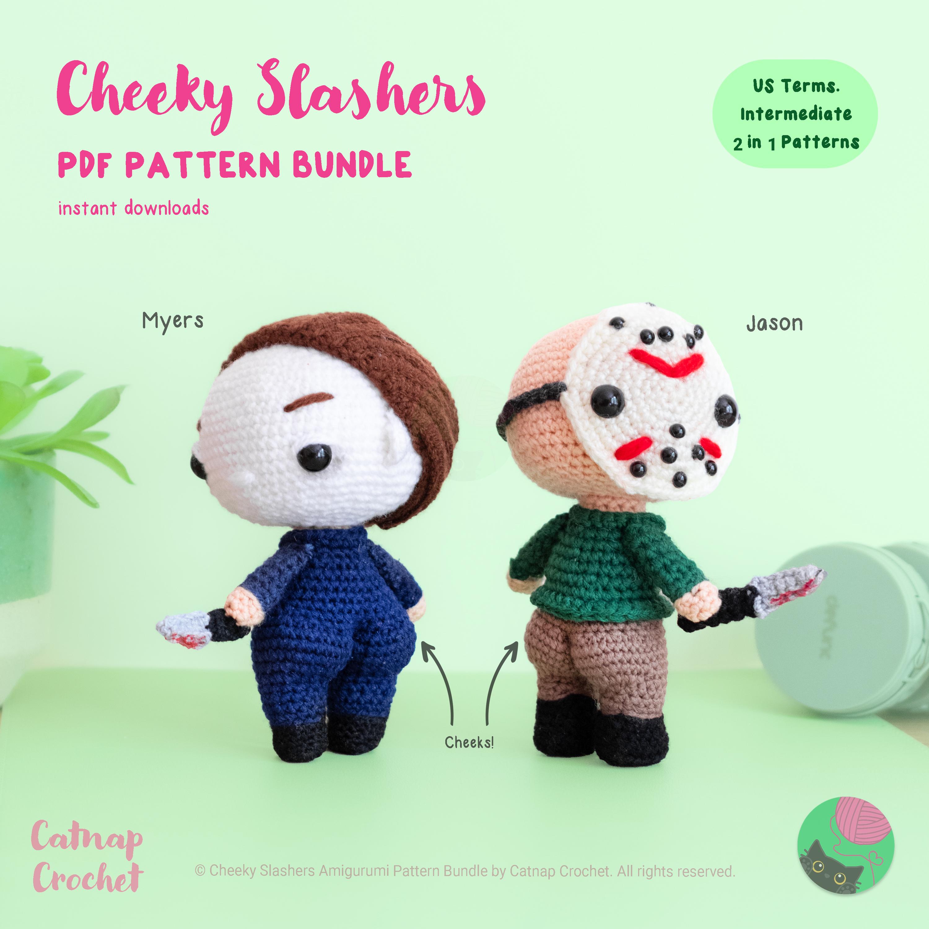 2 in 1 Booty Slashers - Crochet PDF PATTERN BUNDLE | cute, horror, spooky, scary, halloween, myers, jason, cheeky, amigurumi plush dolls
