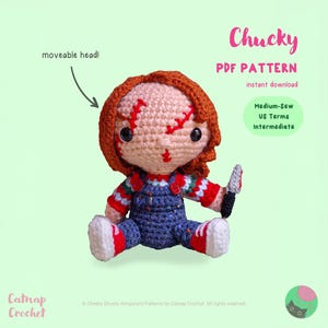 Chucky Amigurumi Crochet PDF Pattern: Horror Doll with Knife (Digital Download)