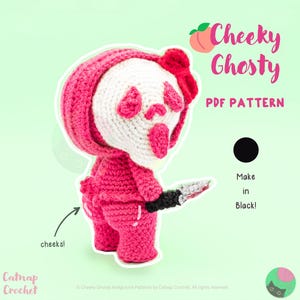 Black/Pink Ghost Amigurumi Crochet PDF Pattern with Booty Cheeks