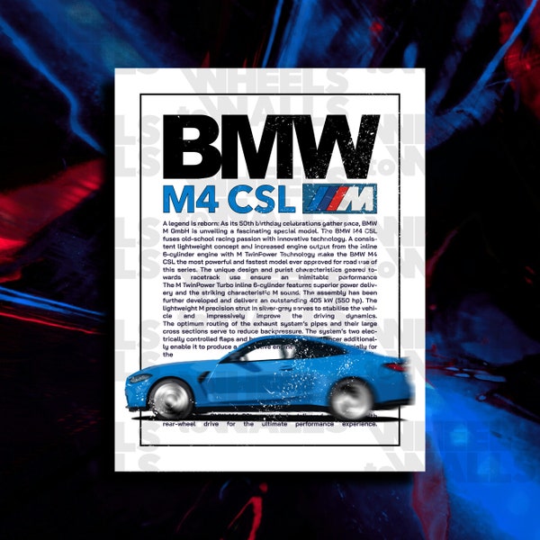 M4 CSL Digital Art | Blue BMW | Bmw Wall Art | M4 Wall Art | M4 Digital | Digital Car Art | Digital Wall Art