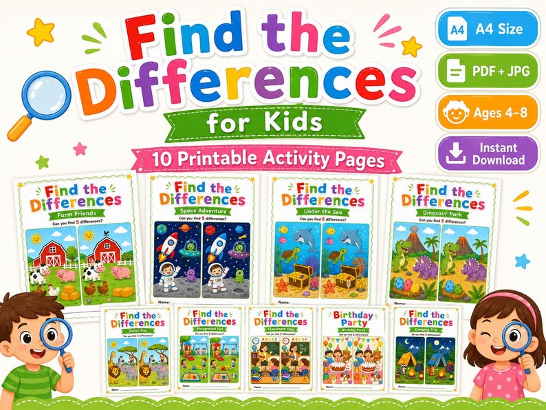 Find the Differences Printable Worksheets, Preschool Activity Pages ...