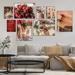 Conjunto de 15 impresiones de pared de Grecia, arte de pared griego rojo, impresión costera, arte de pared mediterráneo de 15 piezas, impresiones de Grecia, conjunto de carteles de viaje DIGITAL