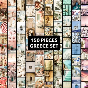 Conjunto de 150 impresiones de Grecia, arte de la pared mediterránea, conjunto de 150 impresiones de viajes, impresión de Grecia, pared de la galería costera de verano, conjunto de viajes costeros