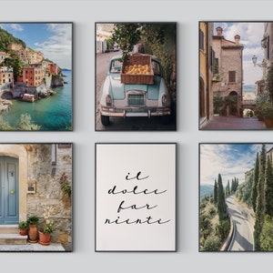 6 SET Italien Wandbehang, italienische Vibe Wandkunst, Reiseposter, Set von 3 Drucken, Italien Schlafzimmer, mediterrane Wandkunst, Italien Wandbehang