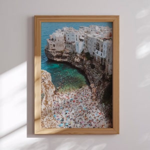 Impression numérique des Pouilles, Polignano a Mare, affiche estivale, côte européenne, Esthétique, Pouilles, Italie, impressions des Pouilles