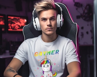 Gaymer Pride Tshirt Gaming Unicorn Tee LGBTQ+ Gamer Shirt Rainbow Gamer Apparel Gamer Pride Gift Gaming Apparel Gaming Unicorn Tshirt