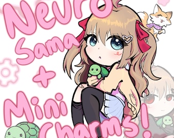 Vtuber Neuro Sama & Evil Neuro Schlüsselanhänger || 9 cm (3,54 Zoll) Doppelseitiges Acryl || Jetzt mit optionalen Mini-Anhängern für Anny[Toffee] und Vedal! :)