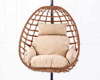 Perlasee Rattan Einzelschaukel Beige Braun Himmelkissen