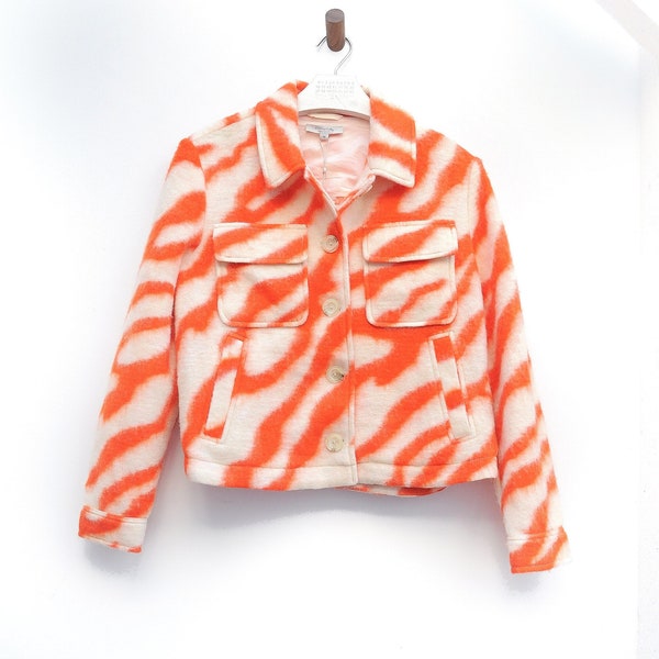 Magnifique Zebra pattern Veste blouson super doux aux motifs zébrés couleurs ivoire et orange style blouson en jean aux poches jacket Comma