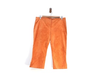 Pantalon vintage orange en daim Capri 3/4 Taille Basse Idéal pour Style Rétro Chic