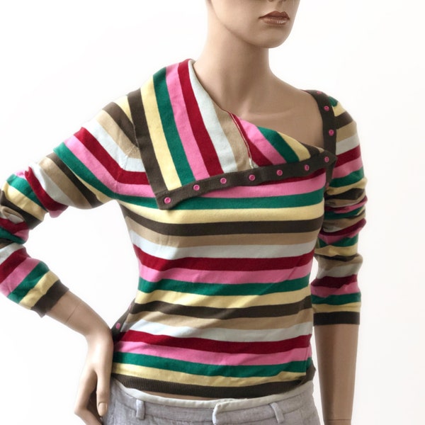 Pepe Jeans Vintage Multicolor Striped Pullover - Elegant Turtleneck with Pink Buttons