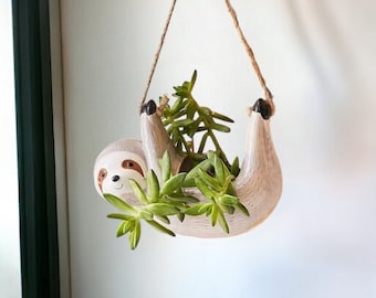 Hanging Ceramic Sloth Planter Pot, Swinging Flower Pot, Ceramic Planter, Ceramic Animal Plant Vase, Garden Living Room Bathroom Decor